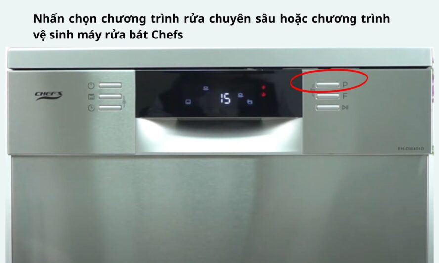 Bước 3_ Chọn chương trình rửa chuyên sâu hoặc chương trình vệ sinh máy (nếu máy có) để loại bỏ cặn bẩn, dầu mỡ và mùi hôi